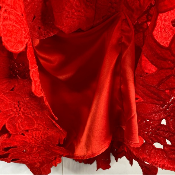 Chichwish Off Shoulder Floral Cutout Lace Skater Dress Mini Silhouette Red Small - Picture 12 of 15